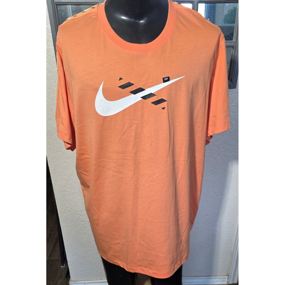 Nike Sportswear Mens XXL Orange Graphic Swoosh Taped Shoulder T-Shirt Tee